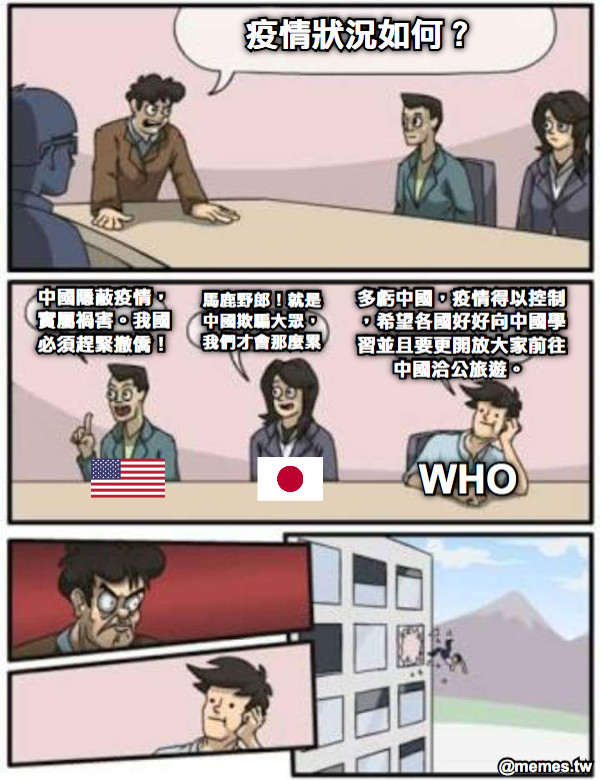 疫情狀況如何？ 中國隱蔽疫情，實屬禍害。我國必須趕緊撤僑！ 馬鹿野郎！就是中國欺騙大眾，我們才會那麼累 WHO 多虧中國，疫情得以控制，希望各國好好向中國學習並且要更開放大家前往中國洽公旅遊。