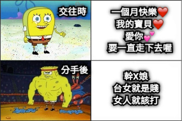 交往時 分手後 一個月快樂❤️ 我的寶貝❤️ 愛你💕 要一直走下去喔 幹X娘 台女就是賤 女人就該打