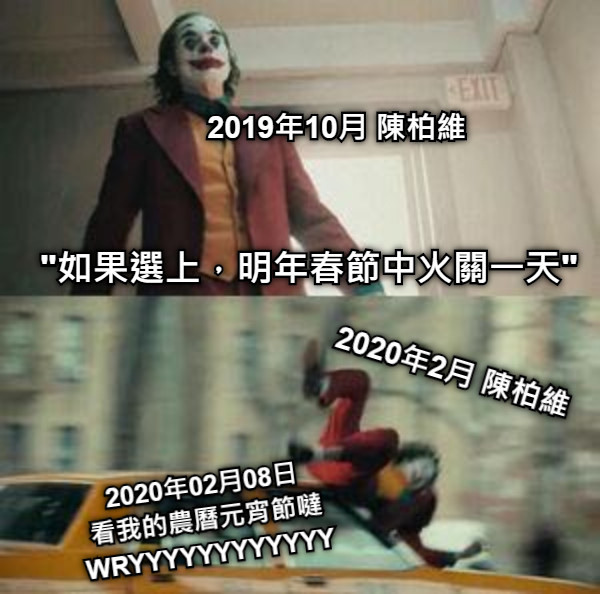 2019年10月 陳柏維 &quot;如果選上，明年春節中火關一天&quot; 2020年2月 陳柏維 2020年02月08日 看我的農曆元宵節噠 WRYYYYYYYYYYYY