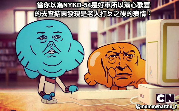 當你以為NYKD-54是好車所以滿心歡喜 的去查結果發現是老人打ㄆ之後的表情：