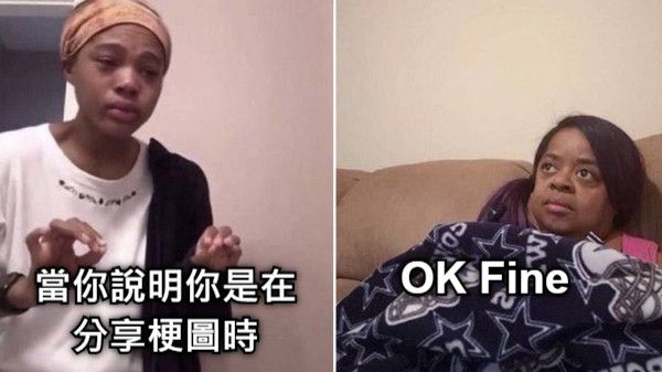 當你說明你是在分享梗圖時 OK Fine