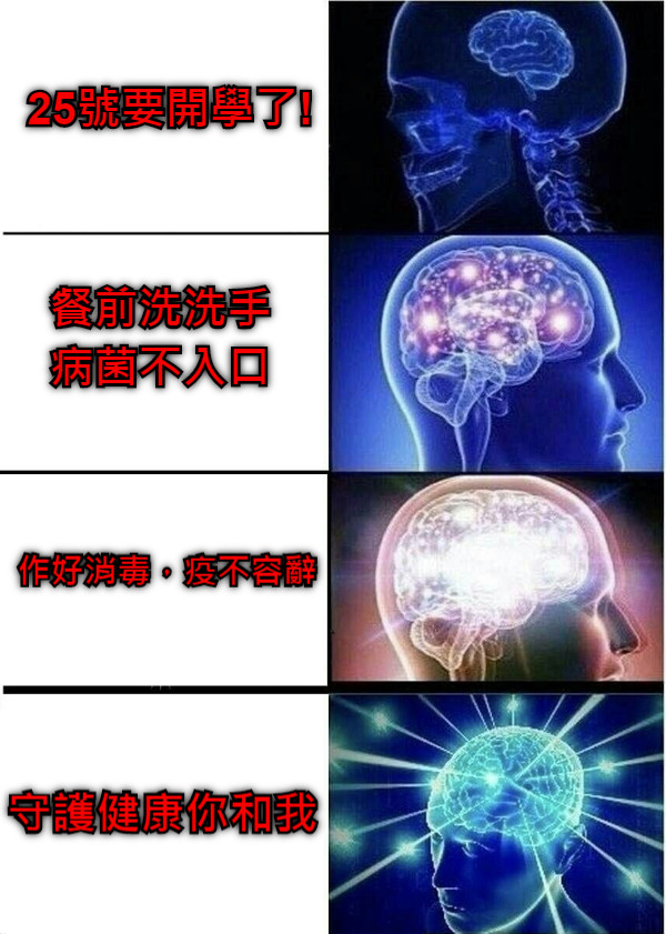 25號要開學了! 餐前洗洗手 病菌不入口 作好消毒，疫不容辭 守護健康你和我