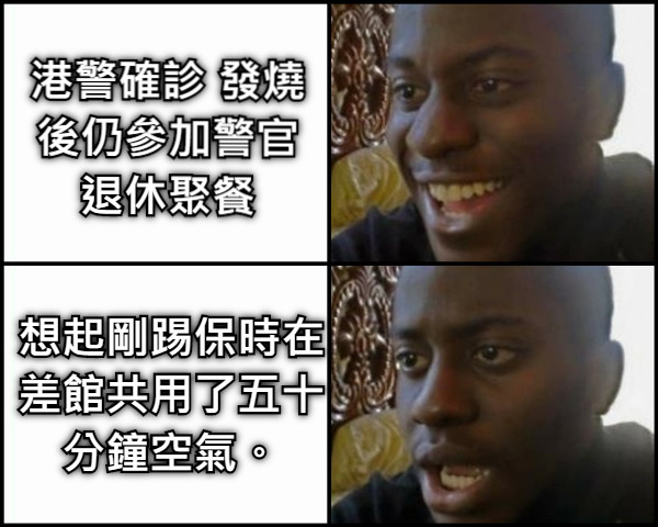 港警確診 發燒後仍參加警官退休聚餐 想起剛踢保時在差館共用了五十分鐘空氣。
