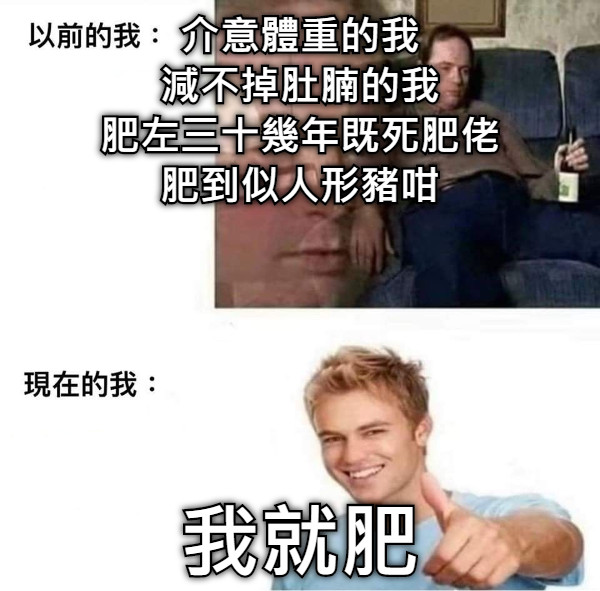 介意體重的我 減不掉肚腩的我 肥左三十幾年既死肥佬 肥到似人形豬咁 我就肥