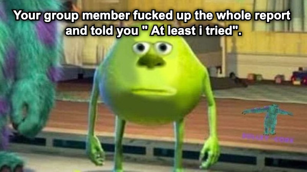 Your group member fucked up the whole report and told you " At least i tried".