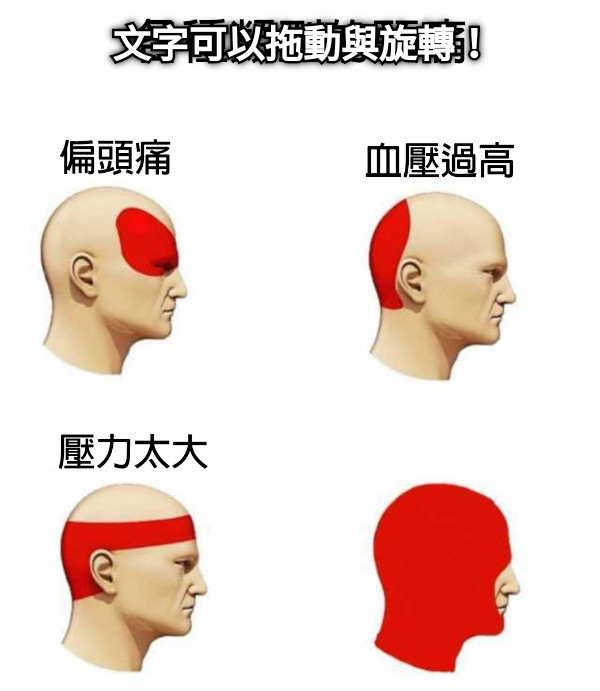 文字可以拖動與旋轉！