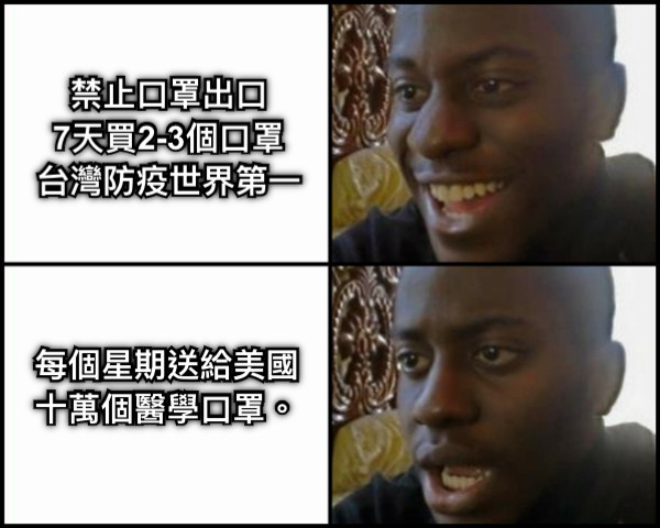 禁止口罩出口 7天買2-3個口罩 台灣防疫世界第一 每個星期送給美國 十萬個醫學口罩。