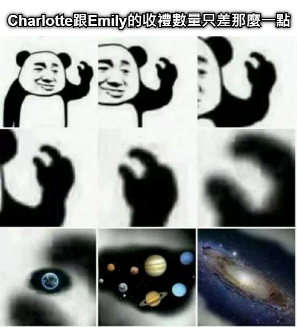 Charlotte跟Emily的收禮數量只差那麼一點