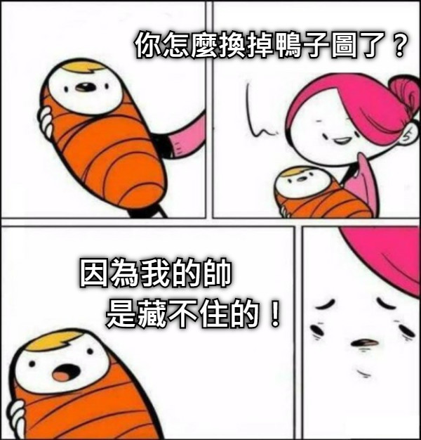 你怎麼換掉鴨子圖了？ 因為我的帥           是藏不住的！