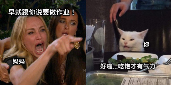 早就跟你说要做作业！ 好啦...吃饱才有气力 妈妈 你