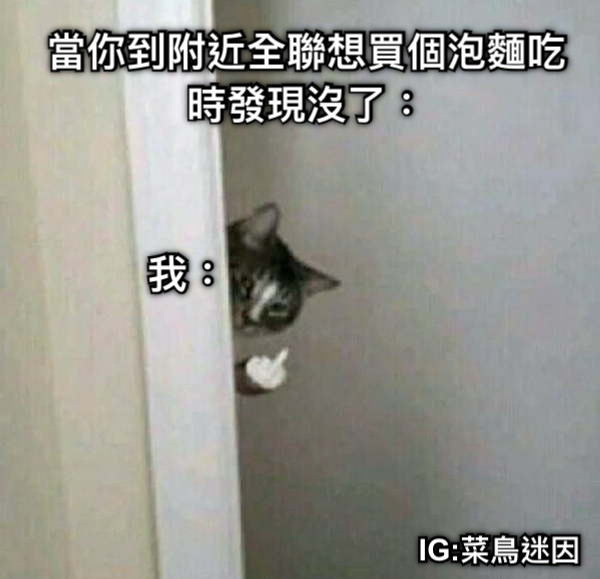 當你到附近全聯想買個泡麵吃時發現沒了： 我： IG:菜鳥迷因