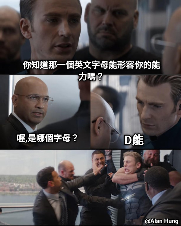 你知道那一個英文字母能形容你的能力嗎？ 喔,是哪個字母？ D能