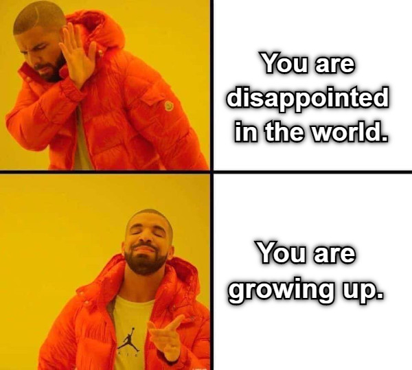 You are  disappointed  in the world.  You are  growing up.