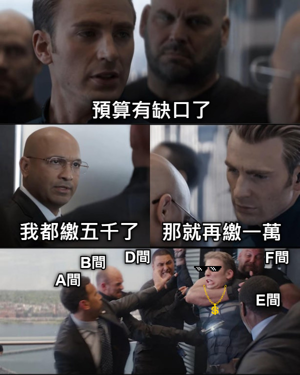 預算有缺口了 我都繳五千了 那就再繳一萬 A間 B間 D間 E間 F間