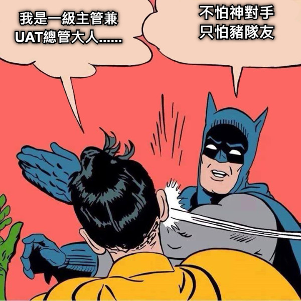 我是一級主管兼 UAT總管大人...... 不怕神對手 只怕豬隊友