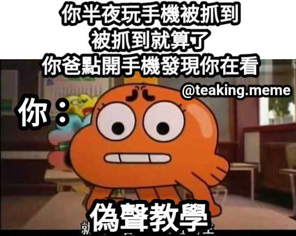 你半夜玩手機被抓到 被抓到就算了 你爸點開手機發現你在看 偽聲教學 你： @teaking.meme