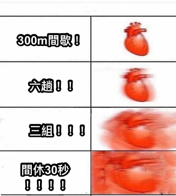 300m間歇！ 六趟！！ 三組！！！ 間休30秒！！！！