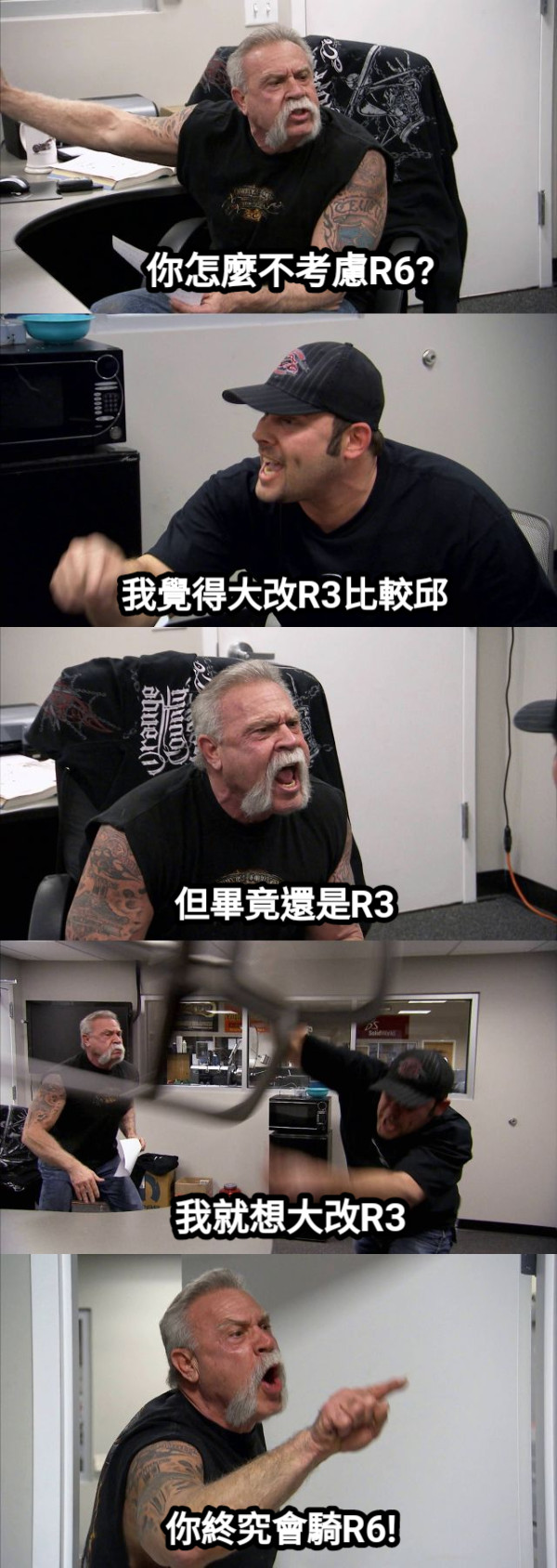 你怎麼不考慮R6? 我覺得大改R3比較邱 但畢竟還是R3 我就想大改R3 你終究會騎R6!
