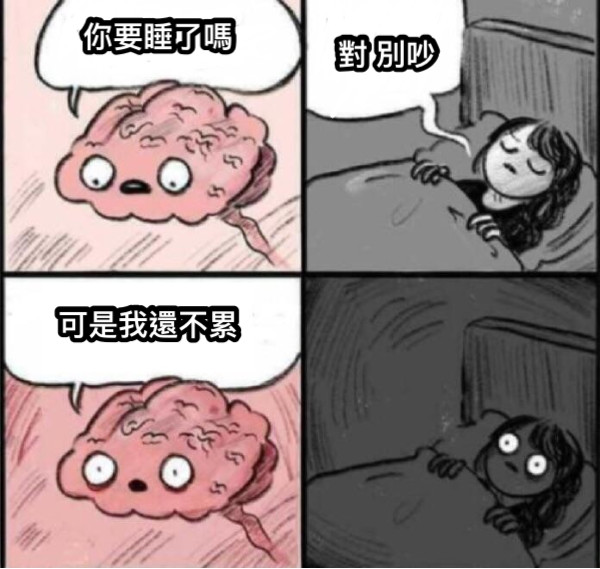 你要睡了嗎 對 別吵 可是我還不累