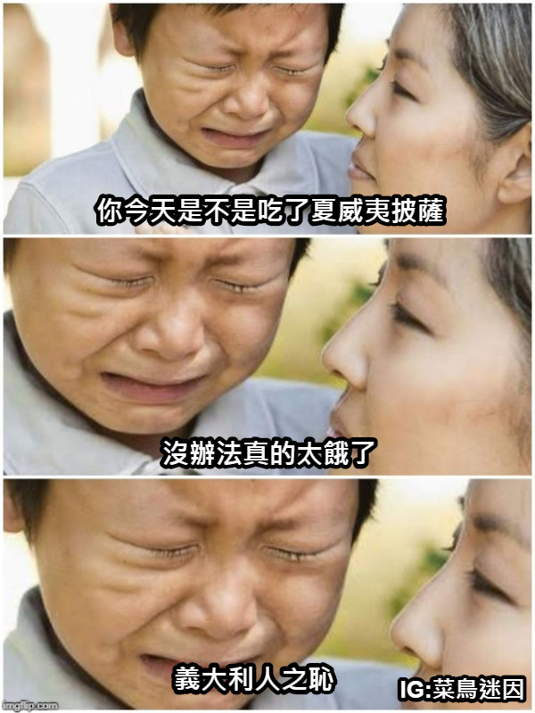 你今天是不是吃了夏威夷披薩 沒辦法真的太餓了 義大利人之恥 IG:菜鳥迷因
