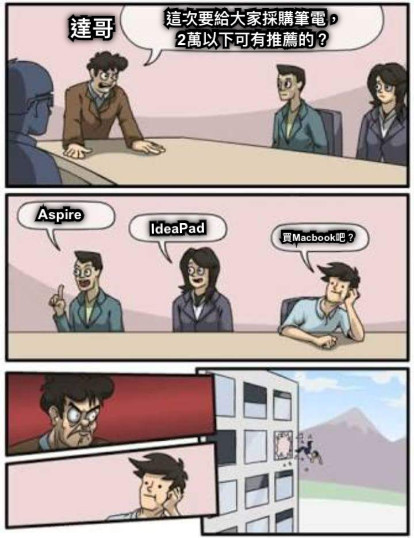 這次要給大家採購筆電， 2萬以下可有推薦的？ Aspire IdeaPad 買Macbook吧？ 達哥