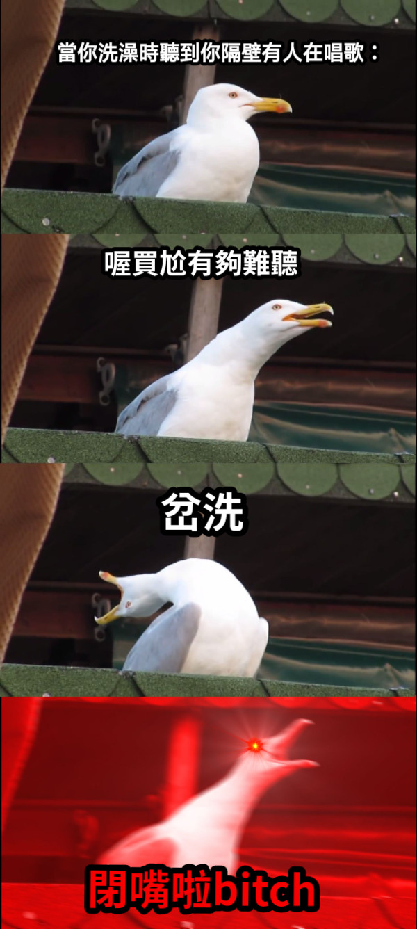 閉嘴啦bitch 喔買尬有夠難聽 岔洗 當你洗澡時聽到你隔壁有人在唱歌：