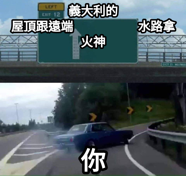 義大利的 屋頂跟遠端                     水路拿火神 你